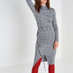 River Island Gray Check Print Ruffle Midi Dress S Blogger Favorite